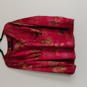 Lane Bryant Women's Blouse in Red and A  Beige/Gold  Floral Pattern